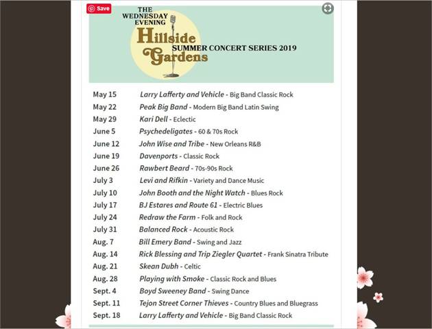 Hillside Gardens - 2019 Summer Concert Series